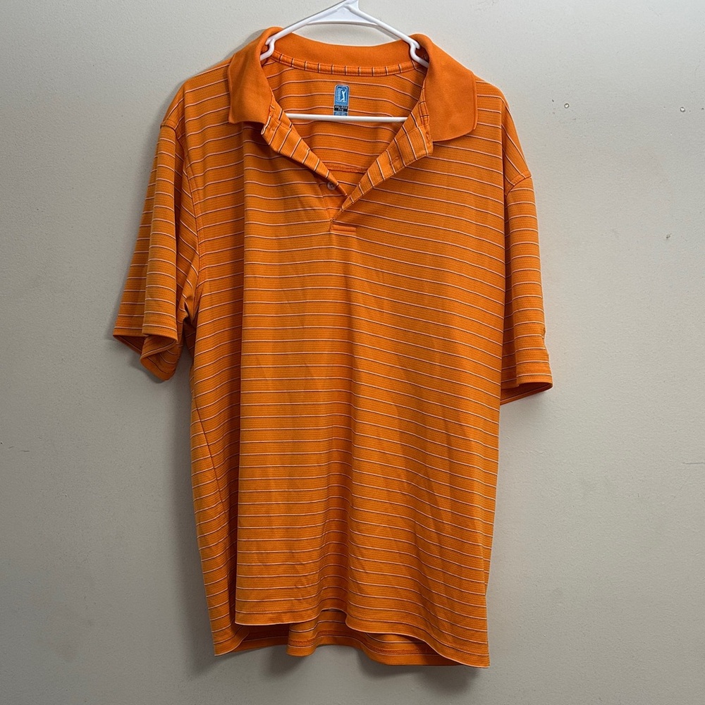 PGA Tour Orange Striped Polo Shirt